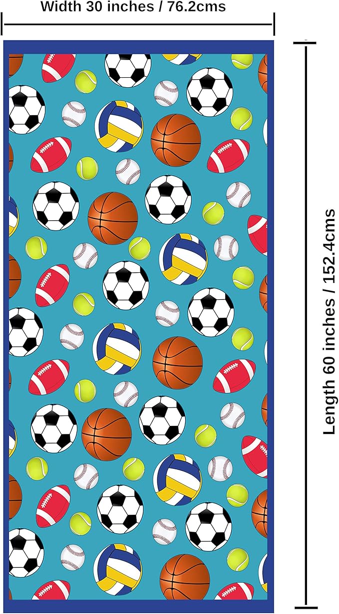 Microfiber Beach Towel for Kids - Thin and Large (30"x60") - Sports Balls - Absorbent, quick dry, sand free, lightweight, blanket - toddler, girls, boys - For Pool, Picnic, Camping, Travel, Swim