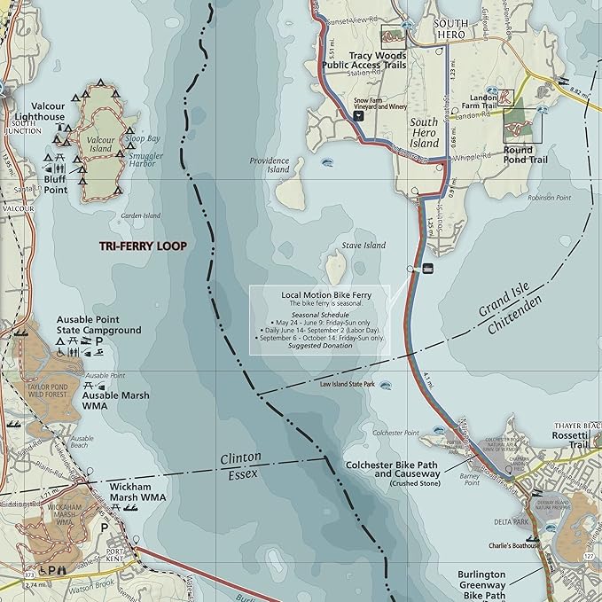 Burlington Vermont Outdoor Adventure Map | Burlington Hiking Map | Hiking trails of Shelburne, VT and Essex, NY | Durable, Waterproof & Tear Resistant