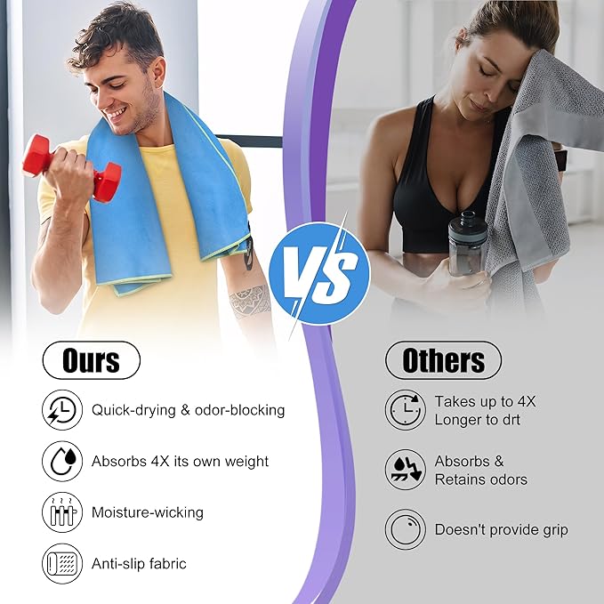 HiiPeak Quick Dry Towel - 2 Pack Microfiber Towels - Travel Towel Super Absorbent & Lightweight for Camping, Beach, Sports, Gym, Backpacking, Hiking and Yoga (LightBlue & Violet, 32 * 16" 2pcs