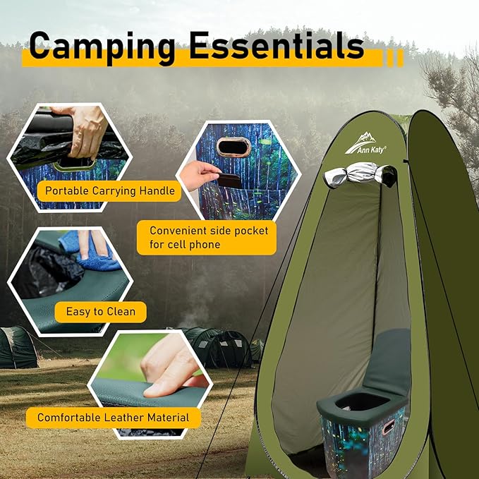 Portable Toilet with Pop Up Privacy Tent,XL Large Portable Toilet for Adults, Outdoor Camping Shower Tents Changing Room Emergency Folding Toilet Tent Kit with Carry Bag for Camping/Hinking…