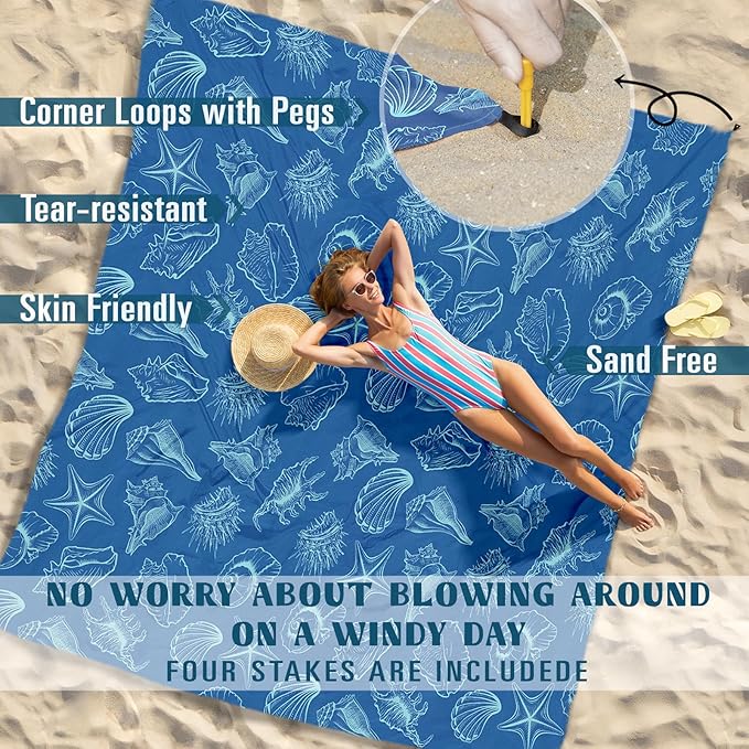Beach Blanket Sandproof Waterproof 78''×110'' 1-7Adults Oversized,Compact Lightweight Durable Beach Mat for Travel Camping Hiking Picnic Blanket