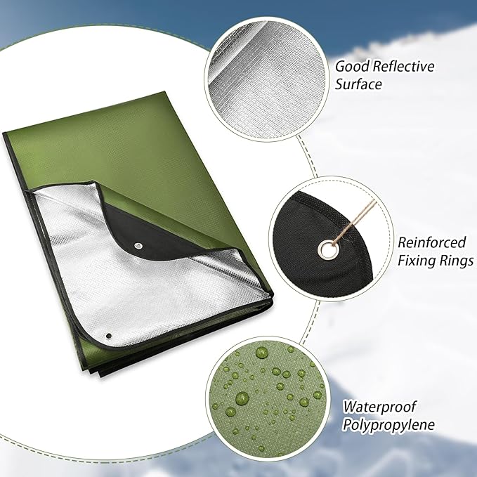 Kanayu 4 Pcs Emergency Blankets Thermal Survival Blankets 82 x 60 Inch, Heavy Duty Emergency Poncho Tarp Reusable Waterproof Emergency Blanket for Car, Camping, Hiking(Olive Green)
