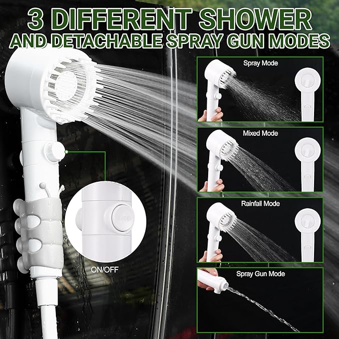 Upgrade Portable Camping Shower, 6000mAh Rechargeable Electric Shower Pump with Intelligent Digital Display Multiple Spray Modes Filtered Shower Head with Handheld for Outdoor Hiking, Travel