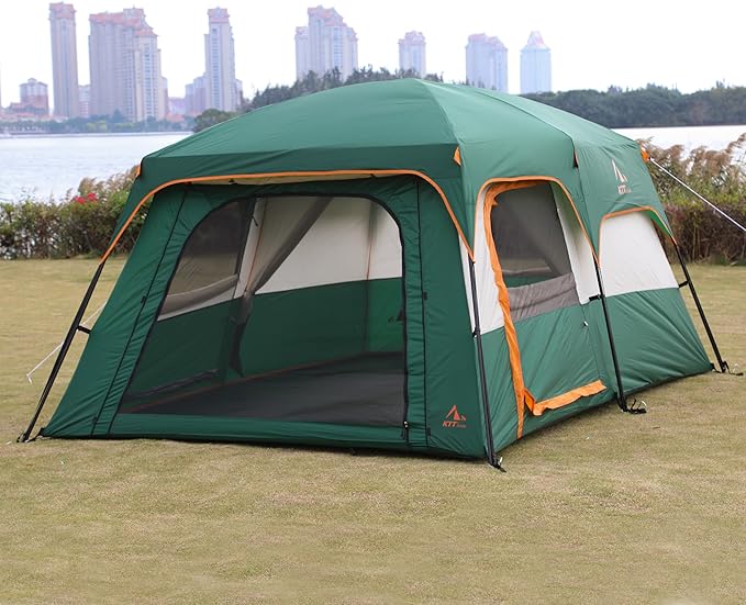 KTT Extra Large Tent 6-10-12-14 Person(Style-B),Family Cabin Tents,2 Rooms,3 Doors and 3 Windows with Mesh,Straight Wall,Waterproof,Double Layer,Big Tent for Outdoor,Picnic,Camping,Family Gathering