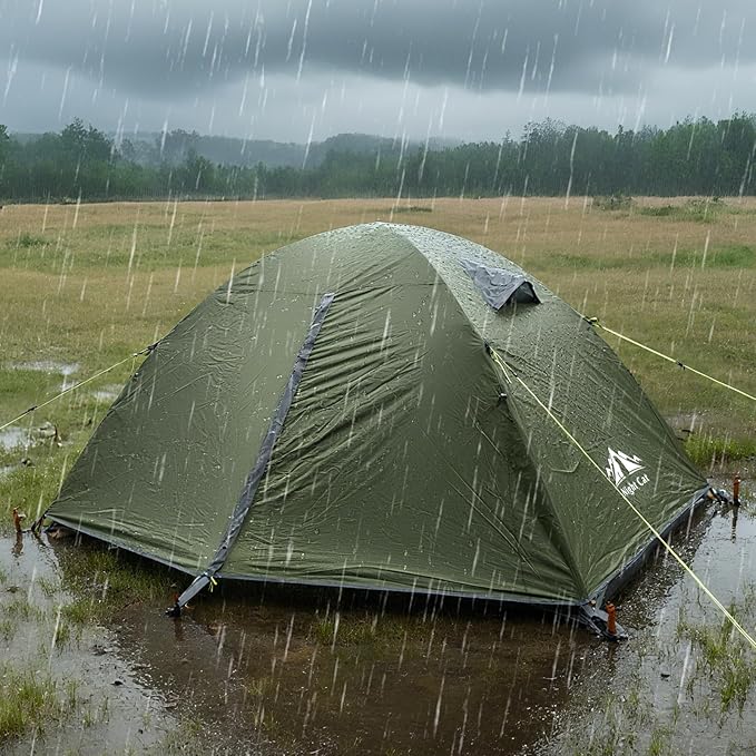 Night Cat 2-Persons Backpacking Tent: Waterproof Lightweight Camping Tent for Two People Hiking Outdoor Mountain with Aluminum Poles and Rainfly Green