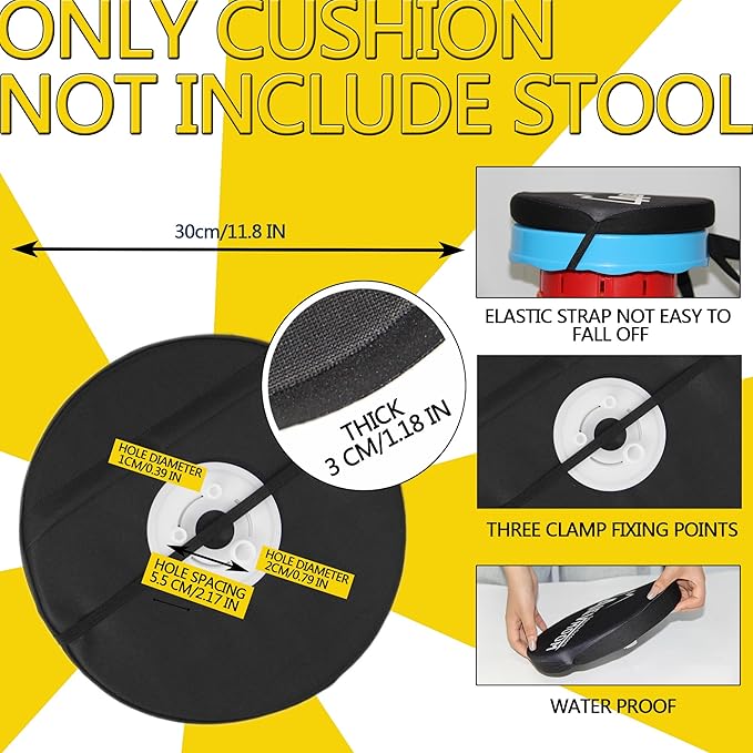 ALEVMOOM Thickened Chair Pad for Round XXL Collapsible Stool Cushion (Exclude Stool),30cm (11.8") D Thick Seat Cushion Soft Foam with Elastic Strap for Retractable Folding Stool 1 Pack