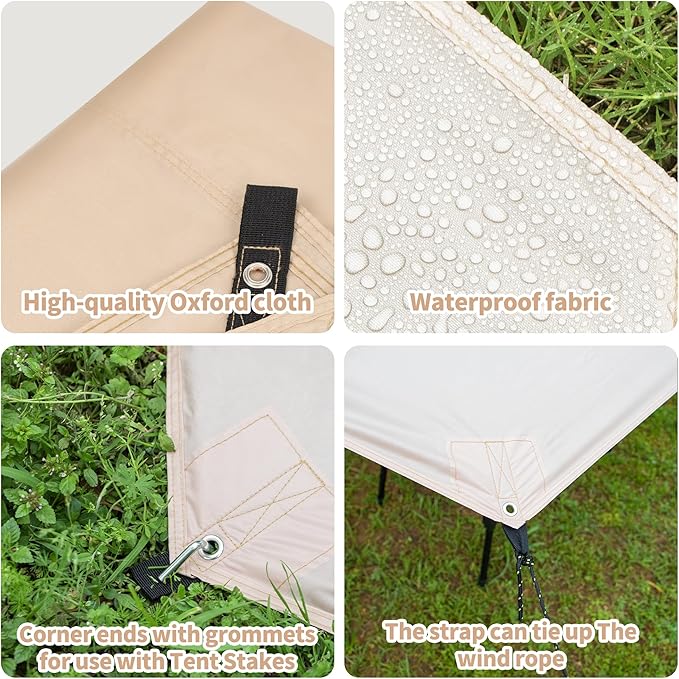 ONTYZZ Khaki Rectangle Tent Footprint Waterproof Camping Tarp Two in One Ground Sheet Mat and Tent Tarp for Camping Outdoor Hiking Beach Picnic, 149 * 220㎝
