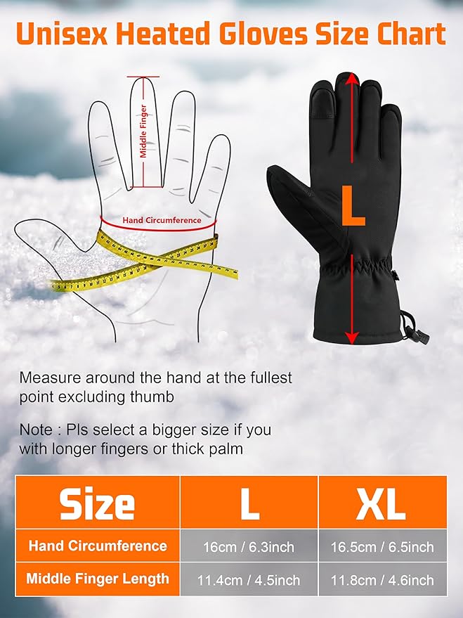 Heated Gloves,Electric Heated Gloves for Men Women,5000mAh Rechargeable Battery 3 Temperature Setting Levels,Touchscreen Hand Warmer for Skiing Hiking Cycling Hunting Fishing Motorcycl