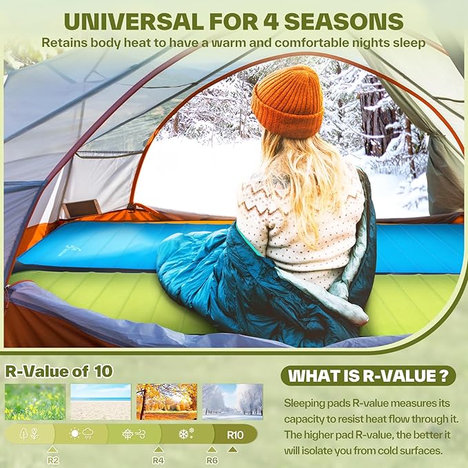 Sportneer Self Inflating Sleeping Pad, 4" Ultra-Thick Elasticity Foam Sleeping Mats for Camping, 4-Season Insulated Durable Camping Mat Air Mattress for Car Travel Tent Home