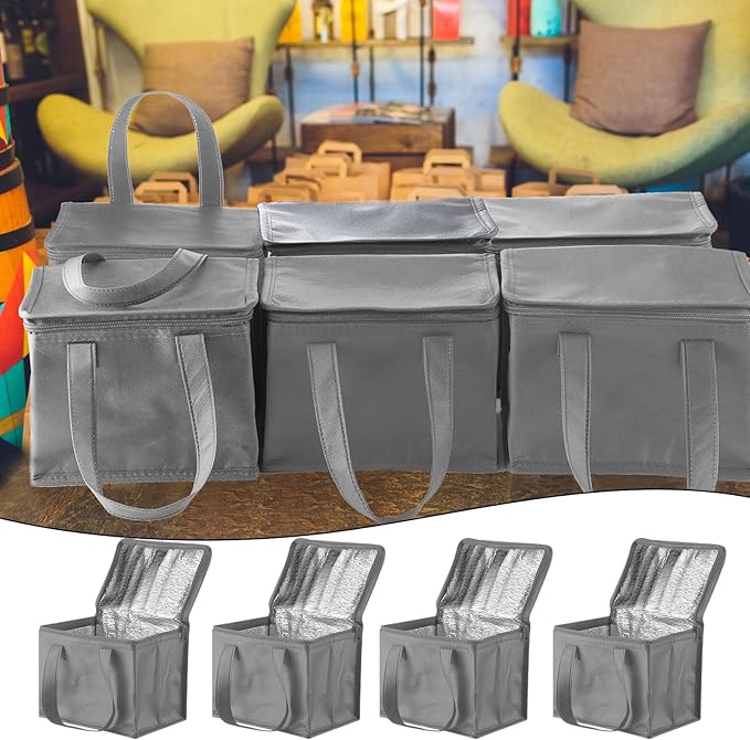 Lallisa 24 Pack Insulated Lunch Bags Bulk Reusable Leakproof Waterproof Thermal Cooler Bags Insulated Beverage Box for Office Picnic Snack Women Men(Gray)