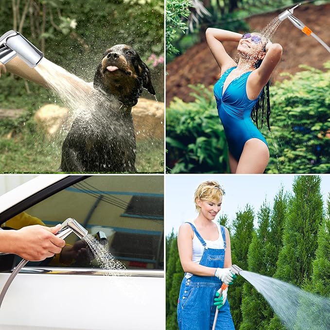 Portable Outdoor Shower, 4.5 Gallon Silicone Water Tank, Battery Powered and with Temperature Display, Solar Heating, Easy to Carry, Emergency Water in The car, Very Suitable for Camping, Beach