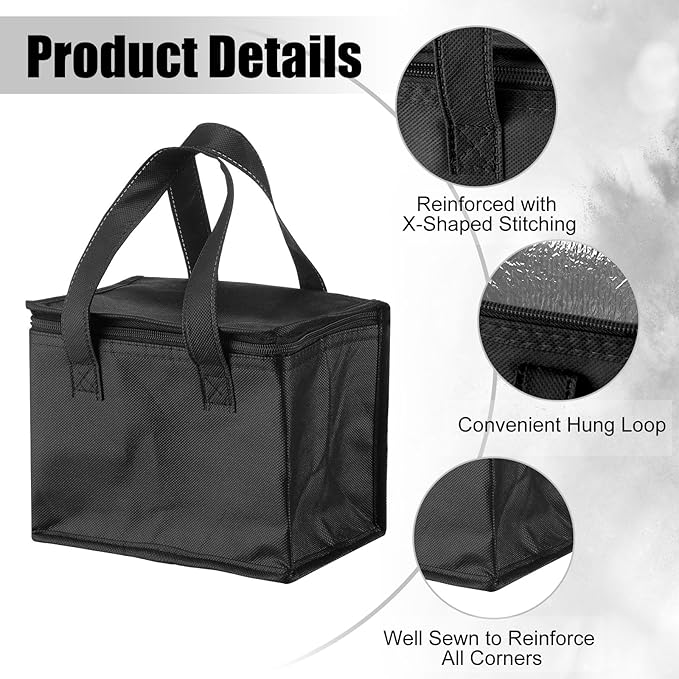 Lallisa 24 Pack Insulated Lunch Bags Bulk Reusable Leakproof Waterproof Thermal Cooler Bags Insulated Beverage Box for Office Picnic Snack Women Men(Black)