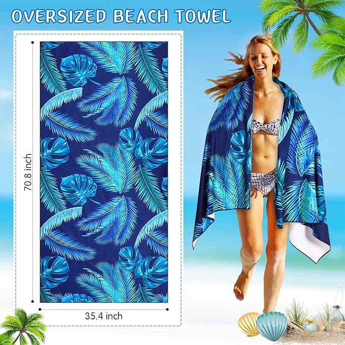 Buryeah 8 Pack Oversized Microfiber Beach Towels Bulk 71 x 35 Inch Pool Towels Absorbent Quick Dry Sand Free for Adults Kids Travel Swimming Camping Yoga Gym Beach Vacation Gift, Blue Ocean Style