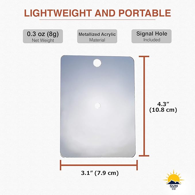 Sun Company Featherweight Signal Mirror | Lightweight and Compact Emergency Survival Mirror | for Camping, Hiking, Backpacking, and Scuba Diving