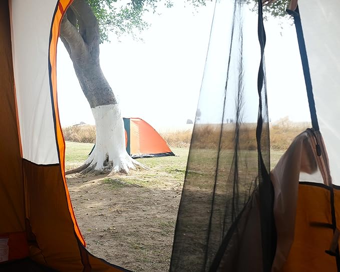 KTT Large Tent 6-12 Person,Family Cabin Tents,Straight Wall,3 Doors and 3 Windows with Mesh,Waterproof,Big Tent for Outdoor,Picnic,Camping,Family,Friends Gathering.