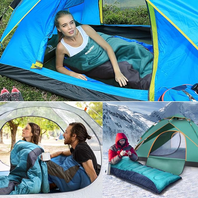 Flannel Sleeping Bag Lightweight, Portable, Waterproof 3-4 Seasons Warm Cold Weather Sleeping Bag for Adults & Kids - Indoor & Outdoor: Camping, Backpacking, Hiking