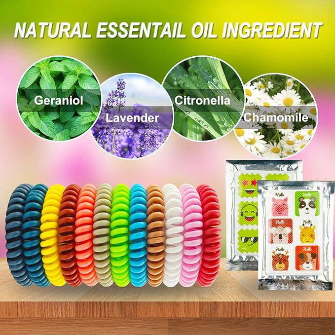 60 Pack Mosquito Repellent Braceletss with 120 Pcs Mosquito Repellent Stickers, Individually Wrapped DEET-Free Insect & Bug Repellent Wristbandfor Kids & Adults Outdoor Camping Traveling Fishing