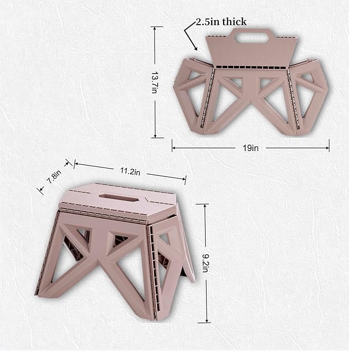 9.2" Foldable Step Stool - 300lb Capacity, Non-Slip Surface | Portable Collapsible Stool Chair for Kitchen, Bathroom, Camping, Fishing | No Assembly Required, Folding Stool, Brown 1 Piece