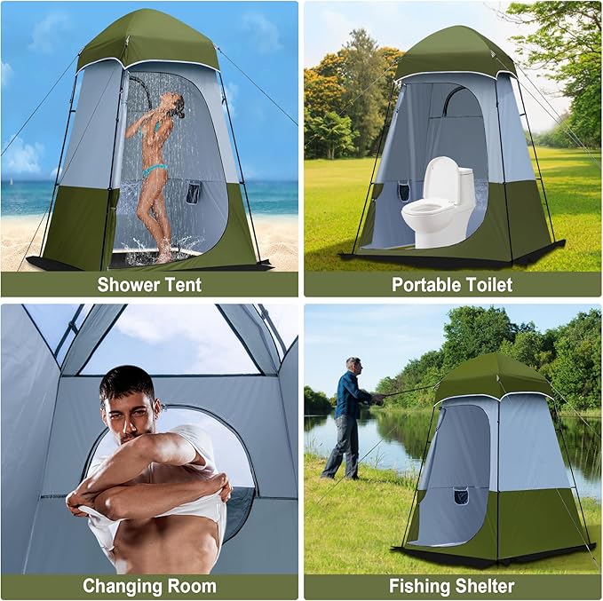 Camping Shower Tent, 7.9 FT Extra Tall Oversize Privacy Tent, Portable Outdoor Bathroom Toilet Tent with Floor, Easy Set Up Privacy Shelter for Dressing, Hiking, Fishing, UPF50+