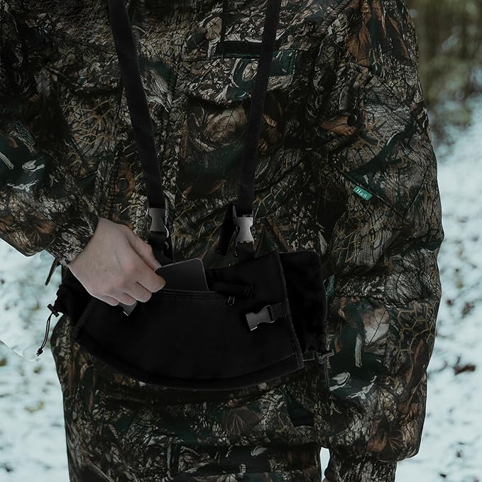 Hand Warming Pouch, Hunting Black Hand Warming Muff Hunting Hand Warmer Pouch Fanny Pack Water Resistant Windproof Insulated Hand Waist Muffs Warmers Gloves, Durable Oxford Fleece for Hiking Camping