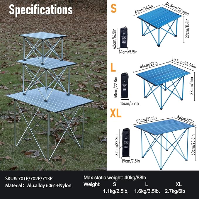 iClimb Ultralight Compact Camping Folding Table with Carry Bag (Reinforced Blue - XL)