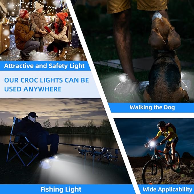 2 Original Rechargeable Headlights for Croc Charms, Rechargeable Flashlight for Croc Kids Girl Boy Women Men Sandal, Christmas Lights, Clip on Clog Headlamp Shoe Decoration for Crocs