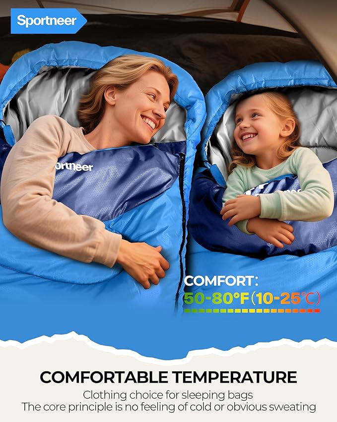 Sportneer Sleeping Bags for Adults, Warm & Cold Weather Sleeping Bag for Adults Kids Boys Girls - Lightweight Compact Camping Gear Equipment, Traveling, Backpacking, Hiking
