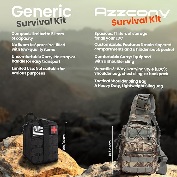Emergency Survival & First Aid Kit & Tourniquet - 250 PCS Go Bugout Bag Survival Gears with Compass Flashlight Shovel - Tactical Military Grade EDC Backpack for Outdoor Camping Scout
