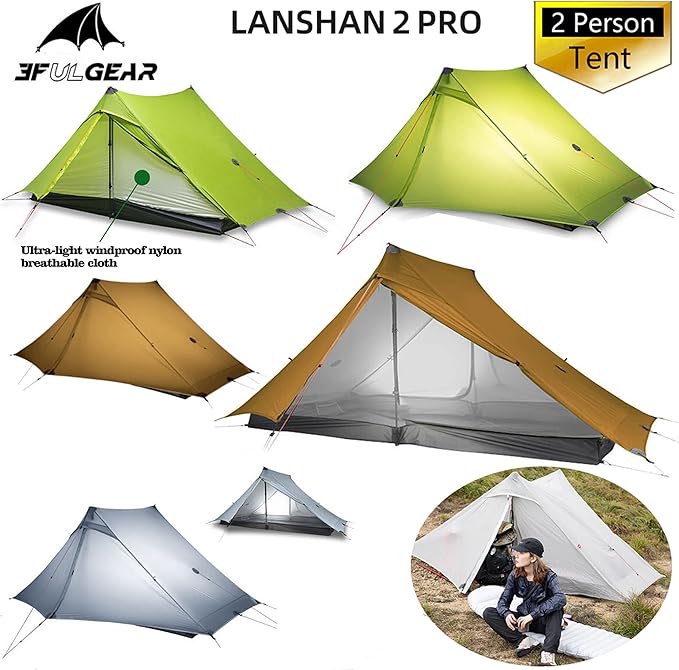 3F UL Gear Lanshan PRO Lanshan Ultralight Tent 4 Season Backpacking Tent for 1 Person, Waterproof Professional Tents for Camping, Trekking, Kayaking, Climbing, Hiking
