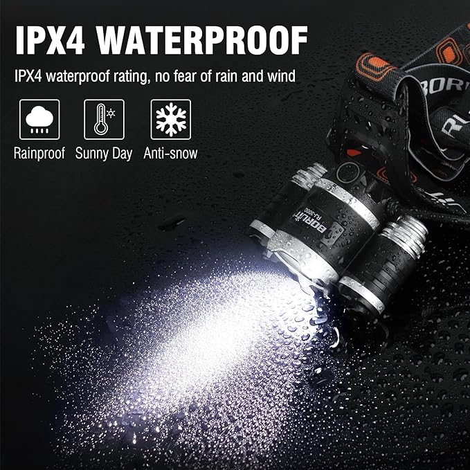 BORUIT RJ-3000 LED Rechargeable Headlamp with Green Light Super Bright 5000 Lumens Hunting Head Lamp 3 Mode Waterproof Head Light for Adult Fishing Camping Headlight Gear