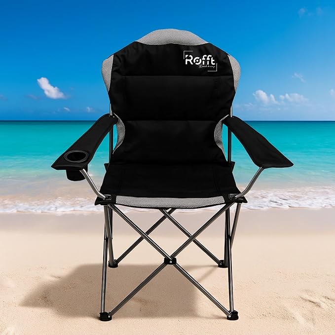 Camping Folding Chairs | Heavy Duty | Supports 250 LBS | Steel Frame | Collapsible with Cup Holder | High Back | 21" D x 36" W x 42" H