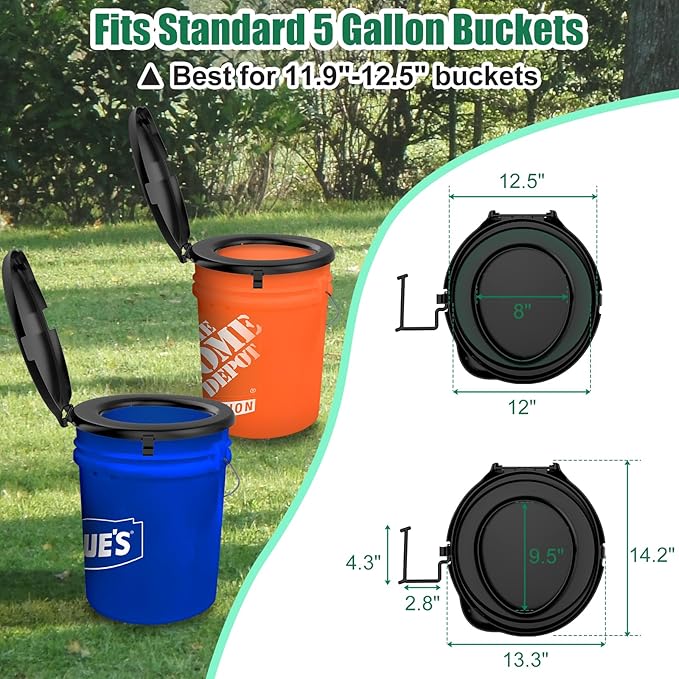 Portable Toilet Seat for 5 Gal Buckets, Camping Toilet Seat with Lid for Adults, Snap-on Toilet Seat for Outdoor, Camping, Hiking, Emergency, Car, Boat