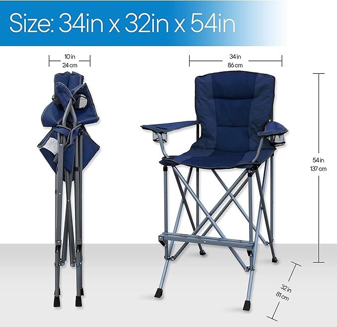 RMS Extra Tall Folding Chair - 31" Seat Height Director Chair for Camping, Home Patio and Sports - Portable and Collapsible with Footrest and Carrying Bag - Up to 300 lbs Weight Capacity (Blue)