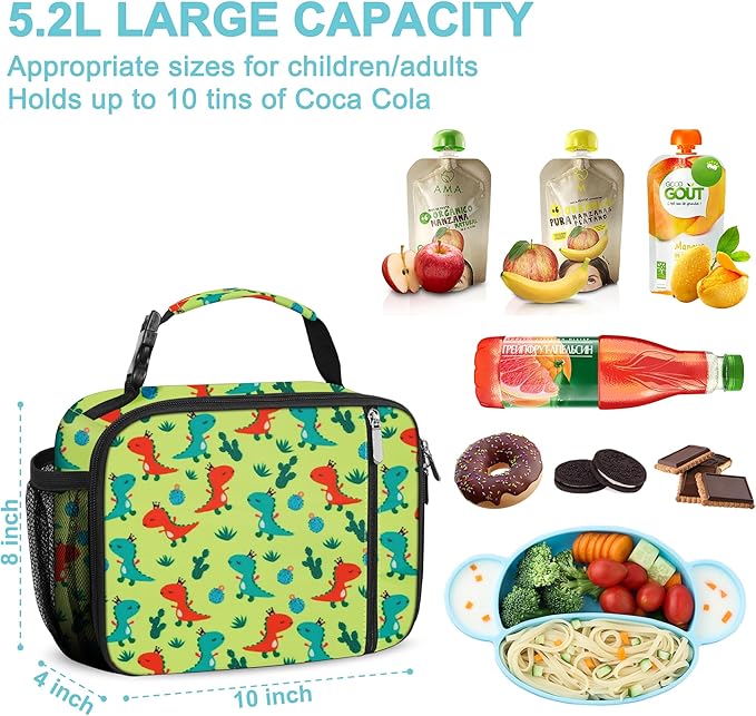 esouler Lunch Box Kids Insulated Lunch Bag for Boys & Girls Durable Children Lunchbox for School with Water Bottle Holder-Orange Dinosaur
