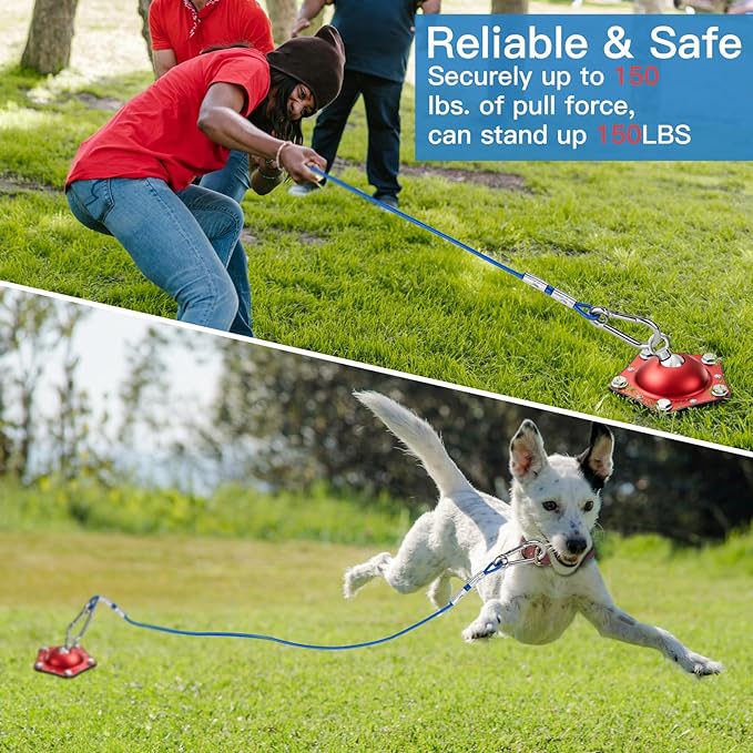 Dog Tie Out Stake, 360°Swivel Dog Run-No Cable, Heavy Dog Stake for Yard, Rust Proof Dog Runner Can Hold Up to 150 LBS Dogs for Park,Camping, Suitable for Any Dog Tie Out Cable(Red)