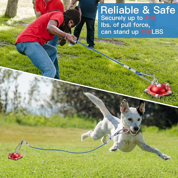 Dog Tie Out Cable and Stake, 360°Swivel Dog Anchor, with 30FT Heavy Duty Cable, Heavy Dog Stake for Yard Can Hold Up to 150 LBS Dogs for Park,Camping,Yard(Red)