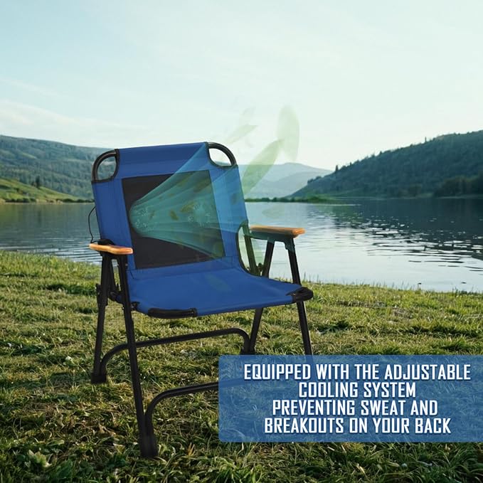 KNINE OUTDOORS Foldable Beach Chair Camping Chair with Fan, with USB-Powered Cooling System, for Camp, Beach, Fishing (Blue)
