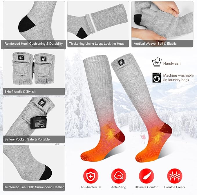 Heated Socks for Women Men,Foot Warmers Electric Rechargable Battery Heating Socks,Winter Cold Feet Hunting Ski Camping Hiking Riding Motorcycle Snowboating Thermal Warm Socks