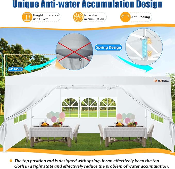 HOTEEL 10x15 Pop up Canopy Tent for Parties, Heavy Duty Easy Setup Tent with 4 Sidewalls, Outdoor Commercial Instant Gazebo for Wedding Event, with Roller Bag & Sand Bags, White(Hexagonal Frame)