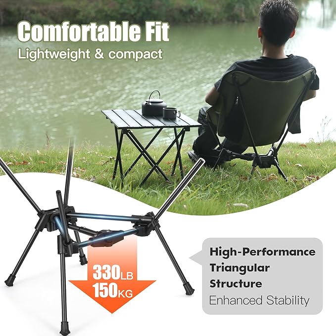 Ultralight Backpacking Chair,Compact Folding Camping Chair,Supports 300lbs,Portable Travel & Hiking Chair,Lightweight Design,Perfect for Hiking Gear, Picnics and Traveling