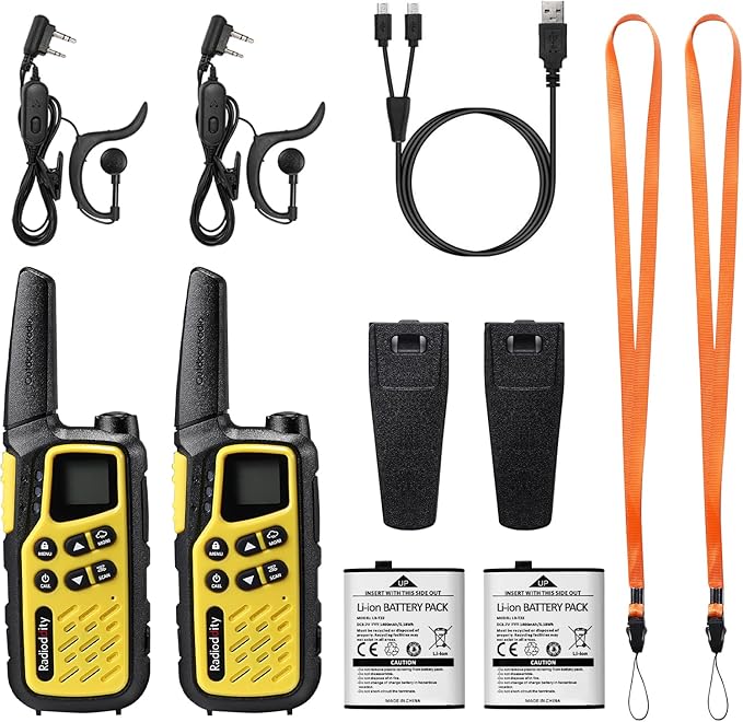 Radioddity FS-T7 Walkie Talkies for Adults Kids Long Range Rechargeable Walky Talky FRS NOAA Two Way Radio, License Free with VOX, USB-C Charging, Flashlight, Earpiece for Camping Hiking, 2 Pack
