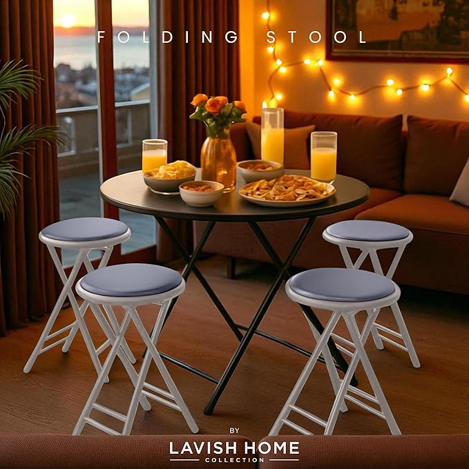 Lavish Home Counter-Height Bar Stools - Set of 4 Heavy-Duty 24-Inch Backless Folding Chairs with 225 LBS Capacity for Kitchen or Rec Room (Gray)