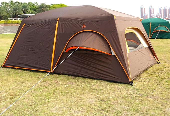 KTT Extra Large Tent 6-10-12-14 Person(Style-B),Family Cabin Tents,2 Rooms,3 Doors and 3 Windows with Mesh,Straight Wall,Waterproof,Double Layer,Big Tent for Outdoor,Picnic,Camping,Family Gathering