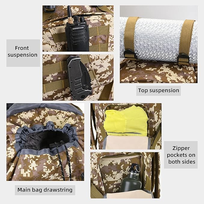 100L Camping Hiking Backpack,Molle military Tactical rucksack backpack,Waterproof Lightweight Hiking Backpack (Woodland Camo-C)