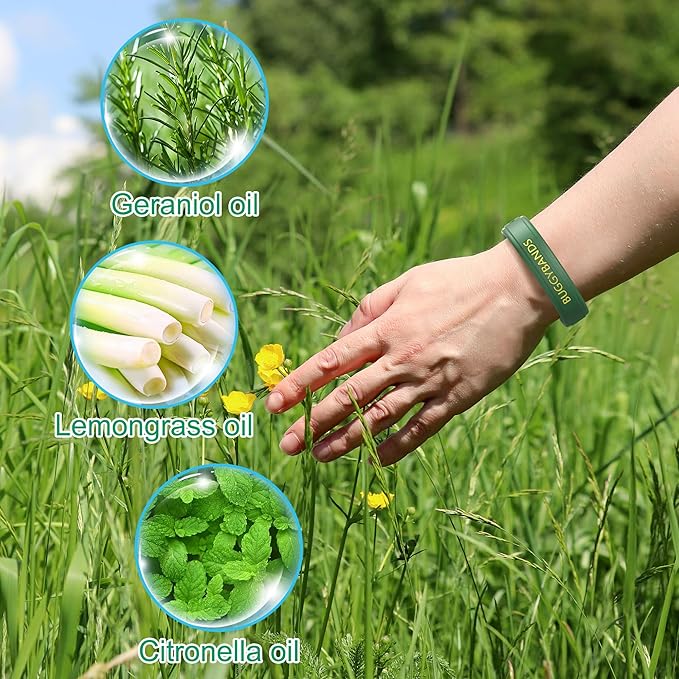 Mosquito Repellent Bracelets, 2 Pack Silicone Mosquito Repellent Wristbands, DEET-Free Insect & Bug Repellent Wrist Bands for Adults and Kids Indoor Outdoor Use (Dark Green&Gray)