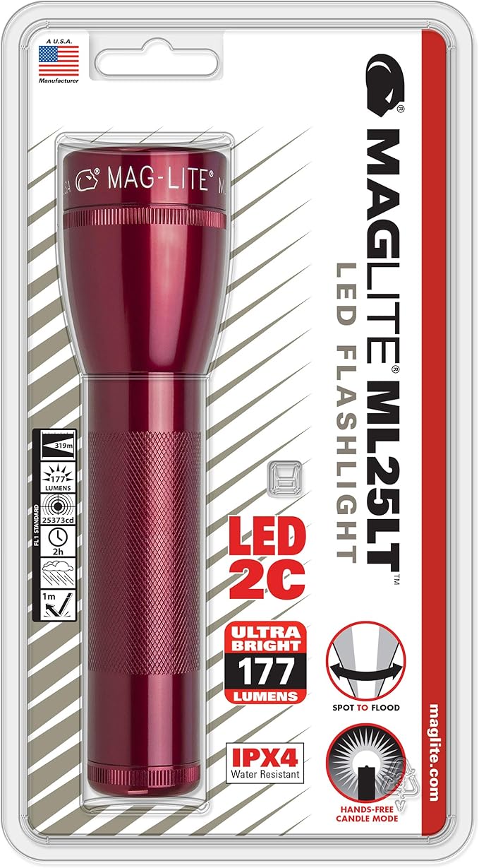 Maglite ML25LT LED 2-Cell C Flashlight, Red - ML25LT-S2036