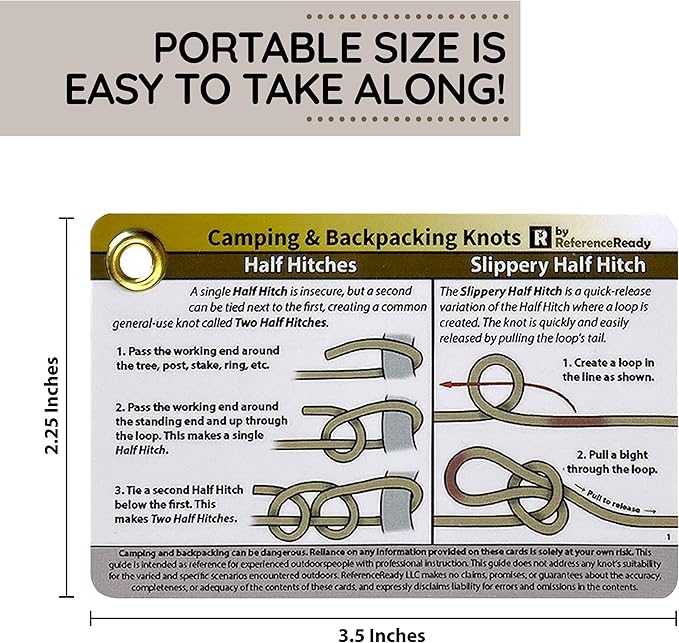 Outdoor Knots - Waterproof Knot Tying Cards with Mini Carabiner - Includes 22 Rope Knots for Camping, Backpacking, & Scouting Scenarios