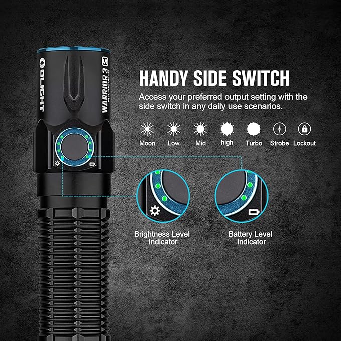 OLIGHT Warrior 3S 2300 Lumens Rechargeable Tactical Flashlight, Compact Dual-Switches LED Bright Light with Proximity Sensor, Powered by Customized Battery for Emergency, EDC and Searching (Black)