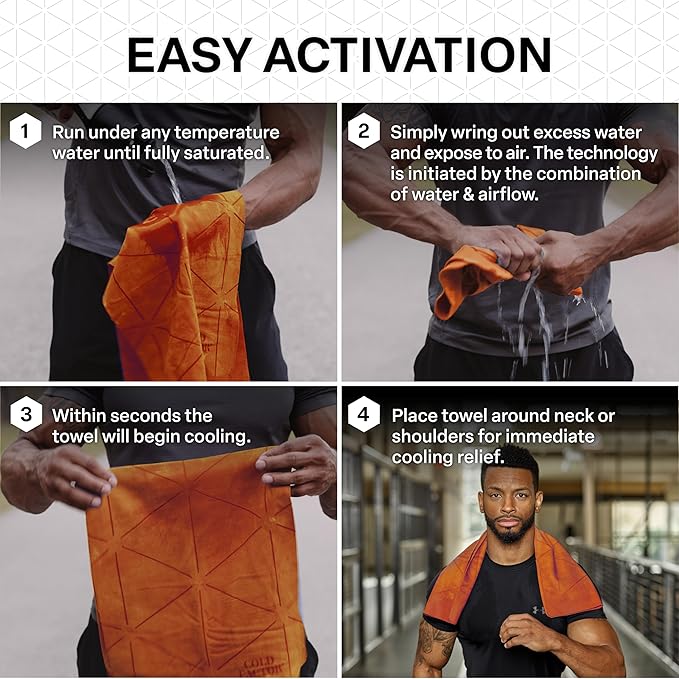 COLD FACTOR Cooling Neck Towel - PVA Premium Cooling Towel Lasting Up to 5 Hours Cooling Ice Towels for Neck and Face-Neck Cooler with UPF 50+-Soft and Machine Washable-13" x 29.5" (Orange)