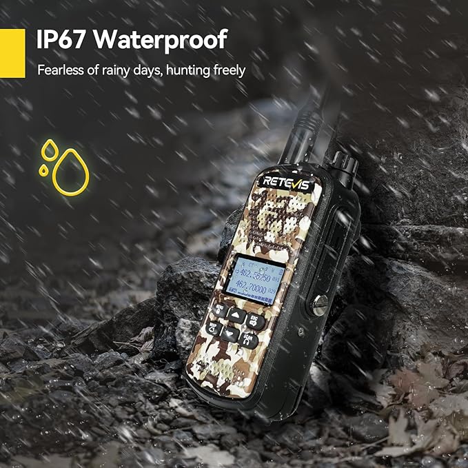 Retevis EZTalk 2 GMRS Two way Radio, IP67 Waterproof Walkie Talkies, 2200mAh Battery, Hunting Radios with 7 Hunting Calls, NOAA, USB C, Long Range Walkie talkies for Hunting Camping (1 Pack)